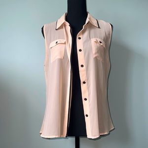 Women’s Sheer Sleeveless Nude Button-down Blouse